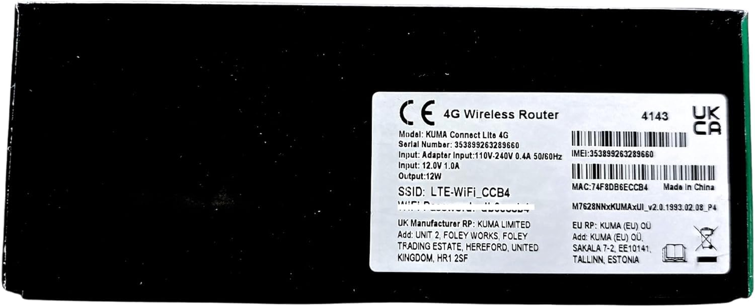 Router 4G KUMA CONNECT LiTE con slot SIM sbloccato - Router WiFi portatile 150 Mbps per casa giardino ufficio viaggio backup personale - Hotspot Internet mobile LTE - Plug&Play - 12V DC/240V AC