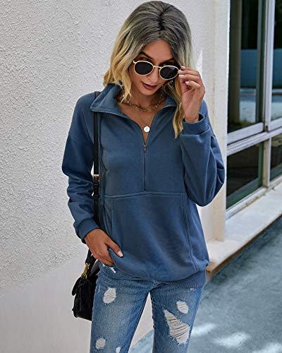Image of PRETTYGARDEN Women's Casual Long Sleeve Zipper Sweatshirt Drawstring Loose Quarter Zip Pullover Tops with Pockets