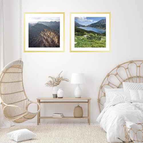 Image of JCJMY 30x30 Picture Frame Gold with 24x24 Mat, Display Photo 24x24 with Mat or 30 x 30 Without Mat, Wall Hanging Large 30x30 Poster Frame with Shatter Resistant Plexiglass, Gold