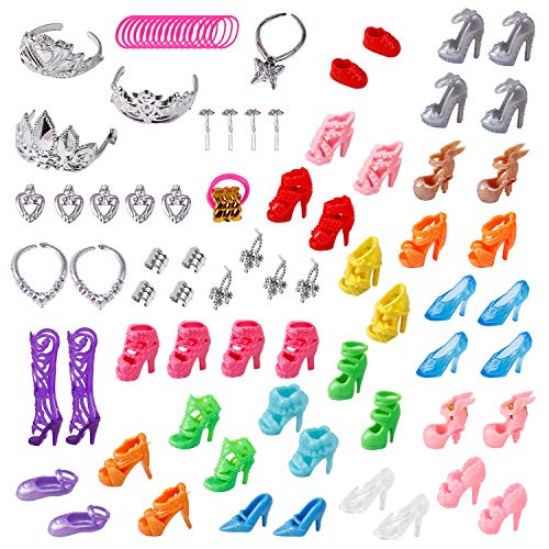 JANYUN Total 191pcs 20 Pack Clothes Party Gown Outfits and Wedding Dress for Dolls + 170 pcs Dolls Accessories Shoes Bags Necklace Mirror Hanger Tableware Girl Gift (Living)