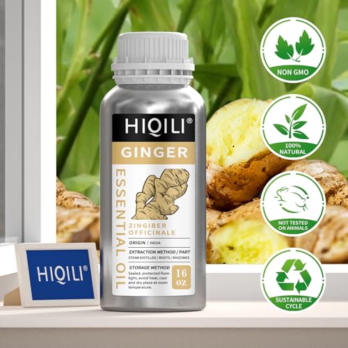 Image of HIQILI 16 Fl Oz Ginger Oil, 100% Pure Natural Ginger Essential Oil for Hair, Massage, Skin - 500ML