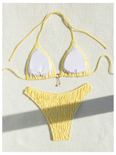SHENHE Women's Two Piece Bikini Set Tie Back Textured Cheeky Halter Swimsuits Swimwear2