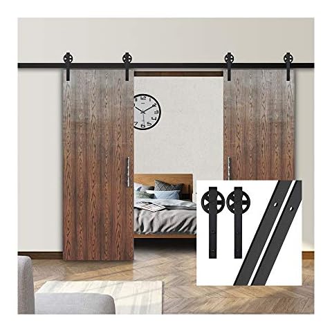 GIFSIN 11FT/335cm Barn Door Kit Sliding Barn Door Sliding Door Kit for Double Door,J-Shaped Hanger with Big Roller Cover