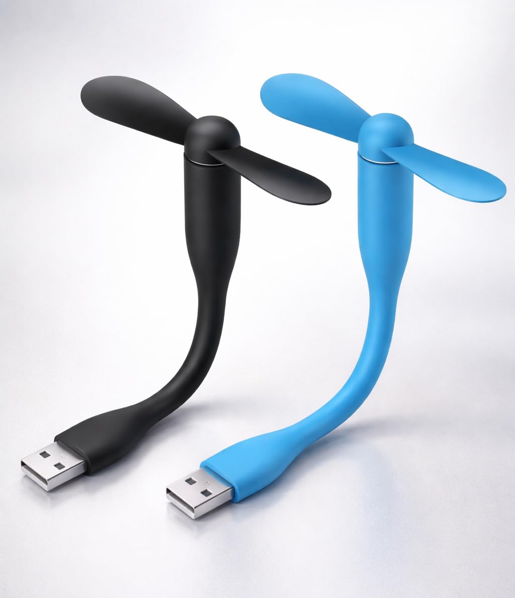 ORIONIS USB Mini Fan for Laptop, Power Bank & USB Adapter | Flexible Portable Cooling Fan | Soft TPE Blades | Silent Plug & Play Personal Desk Fan for Office, Travel & Home (Black)-image-29
