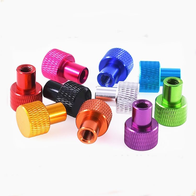 6pcs M6 aluminum alloy knurled single pass steps nut hand twist bolt cylindrical head nuts bolts Al (Color: Wine red color)