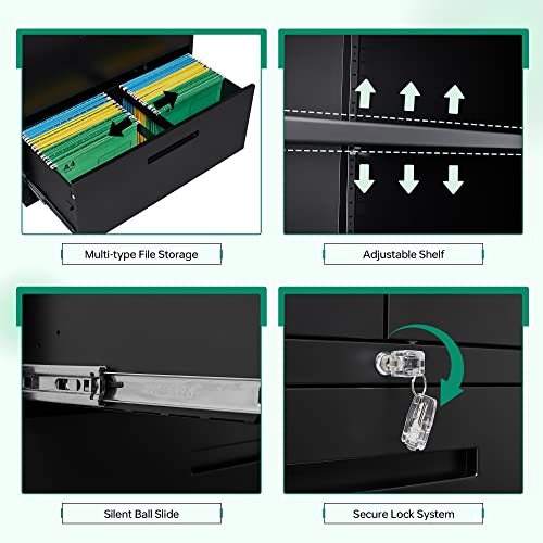 Letaya File Cabinet For Home Office,Metal Lateral Filing Storage Cabinets With Lock Drawer And Adjust Shelves-Hang Legal/Letter/A4/F4 Size (Black) #TOP7