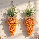 Suncalla 2 Pack Easter Tulip Carrot Wreath Decoration, 24 Inch Spring Artificial Orange Carrot Wreath Decor with Green Branches Spring Flower and Easter Egg for Home Door Wall Mantel Window Decor