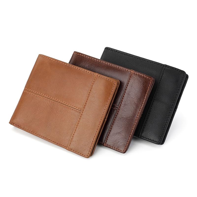Men's wallet Top Grain Leather Wallet for Men Business Multiple Card Slots Money Clips for Father，Husband(D)2