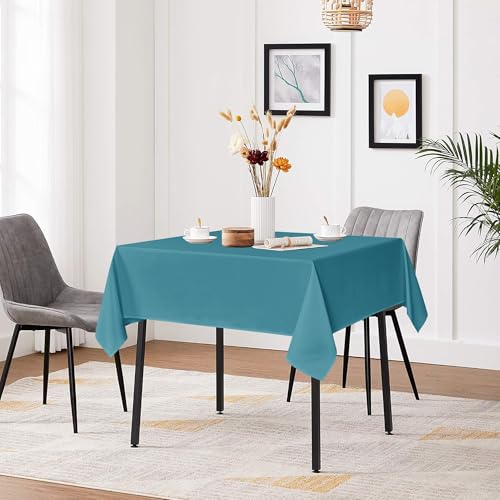 Image of sancua Small Square Tablecloths, Teal Table Cloth, 36x36 Inch | For Square or Round Tables, Washable Polyester Fabric Cover, For Nightstand End Bedside Tables