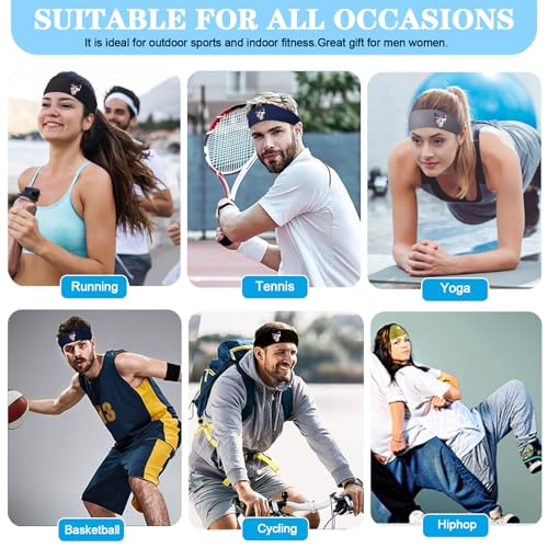 Image of 3pcs Sports Sweat Bands Headbands for Men Sweatbands Skull Workout Cooling Headbands for Men Women Running Headband Hairband Elastic Men's Head Sweat Band for Football