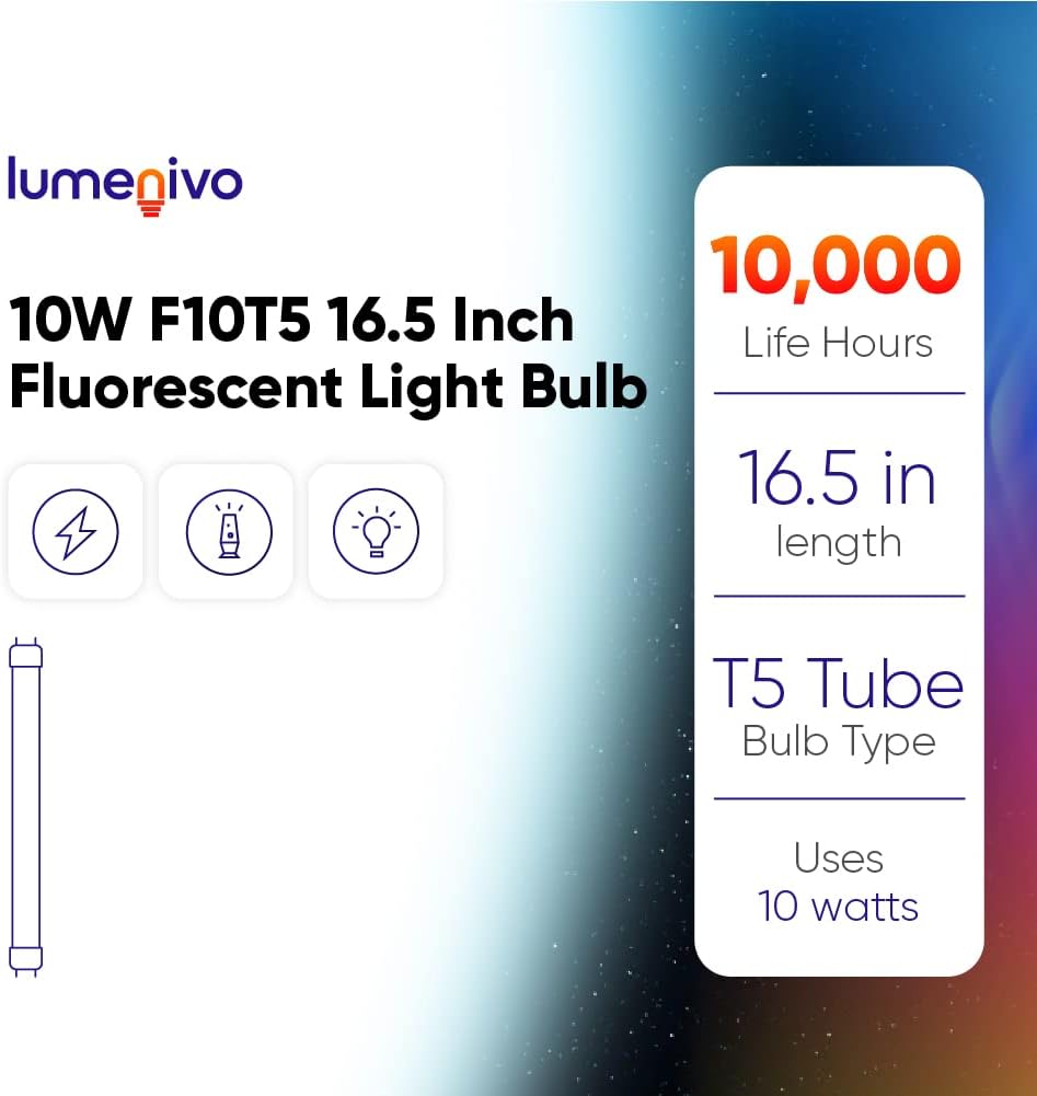 lumenivo F10T5 Fluorescent Bulb Cool White 4200K 10W T5 16.5 Inch CW Fluorescent Bulbs with G5 Mini 2-Pin Base - Light Bulb for Residential, Commercial Offices, Schools, Supermarkets - 4 Pack