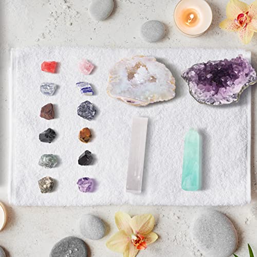 Aquadawn Healing Crystals, 16 Piece Set Large Raw Chakra Stones With Amethyst Cluster, Angel Aura Quartz Geode, Fluorite, Selenite Charging Plate, Crystals And Healing Stones Bulk, Witchcraft Kit #TOP2
