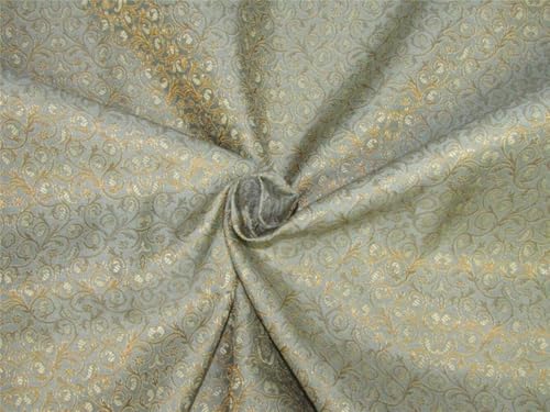 Tela brocada, color gris azulado x dorado metálico, 111,76 cm de ancho, brocados/jacquards