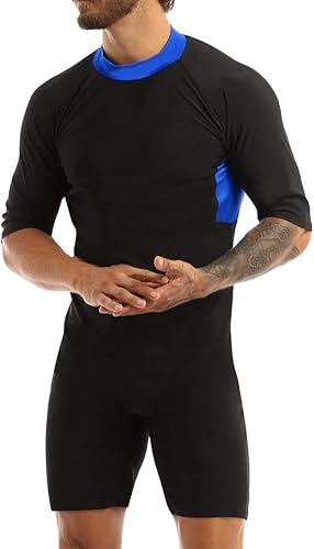 JanJean Traje de baño de manga corta con protección solar para hombre, traje de neopreno corto para surf, buceo
