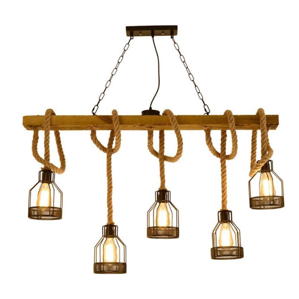 Hanglamp henneptouw kroonluchter retro vintage touwlamp lichten eettafel hangende hanglamp E27 in hoogte verstelbare industriële hanglamp handgeweven slaapkamer plafondlamp verlichting 4-vlam