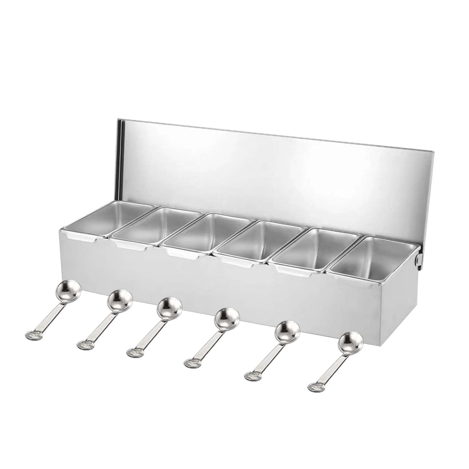 HENDI Zutatenbehälter Aus Edelstahl – Mit Durchsichtigem Deckel & 5 Praktischen Einsätzen, 375x140x90 Mm – Küchenhelfer Für Profis
