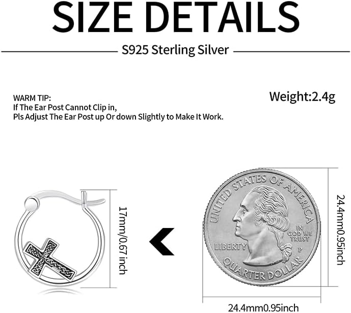 S925 Sterling Silver/Orthodox/Celtic/Anchor/Nail Cross Earrings Hoop Religiou Spiritual Jesus Cross Earrings Christmas Gift for Women Sensitive Ears - Image 2