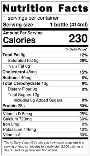 Darigold FIT High Protein Milk 2 Percent - Ultra-Filtered, Low Fat, Lactose Free - 25g Protein, 40% Less Sugar - 14oz Bottles, 12 Pack (White Milk)