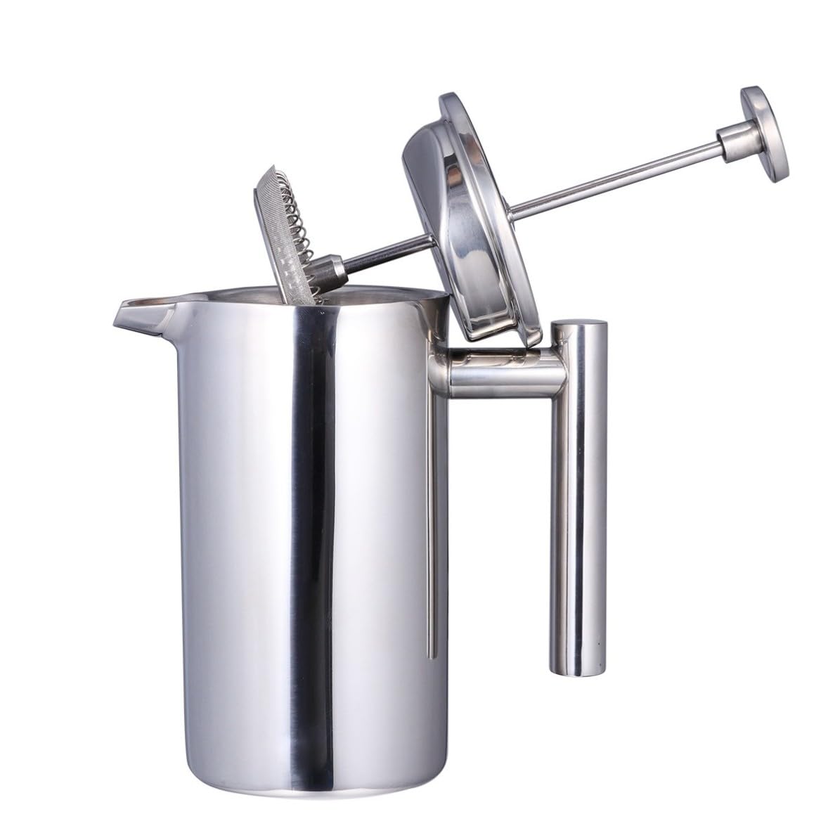 jojofuny Cafetière à Piston Filtre Intégré en Acier Inoxydable Double Paroi Isolante 350ml Design Moderne Portable pour Camping et Voyage