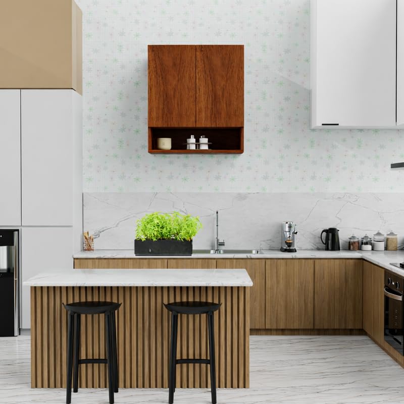 Image of 2 Door Multipurpose Wall Mounted Cabinet with Adjustable & Fixed Shelf | Storage for Kitchen, Bathroom, Office & Living Room | Assembly-DIY | Color-Cherry Pine | Size-60x33x63.8 Cm