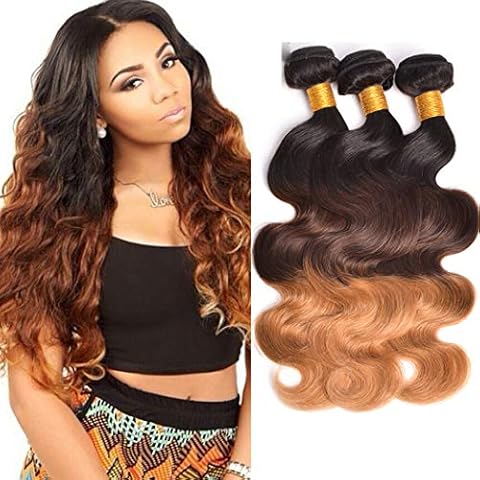 Ombre Hair Extension Body Wave Ombre Human Hair Bundles Blond Weave Hair 3 Tone 300g Grade 8A Quality Brazilian Virgin Human Hair Soft Remy Hair Bundles 10 12 14 Inches Cover