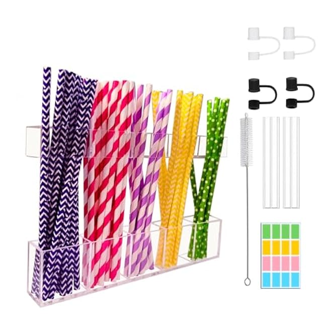 YXUP Acrylic Straw Holder for Cabinet Door - Adjustable Straw Holder for Cabinet with Accessories, 9.5¡±Transparent Mountable Rack