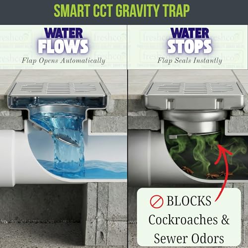 Image of Freshco 5x5 SS 304 Floor Drain Jali - Capsule Design (with Hole) - for Washing Machine Pipe - Includes Anti-Odor Cockroach Trap - Heavy Duty 1.5mm Thick Grating - Fits 110mm Pipe