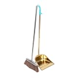 MERRYHAPY Stainless Steel Gold Broom Dustpan Set Cleaning Tools for Home Indoor Outdoor Use with Ergonomic Handle and Long Handle Storage