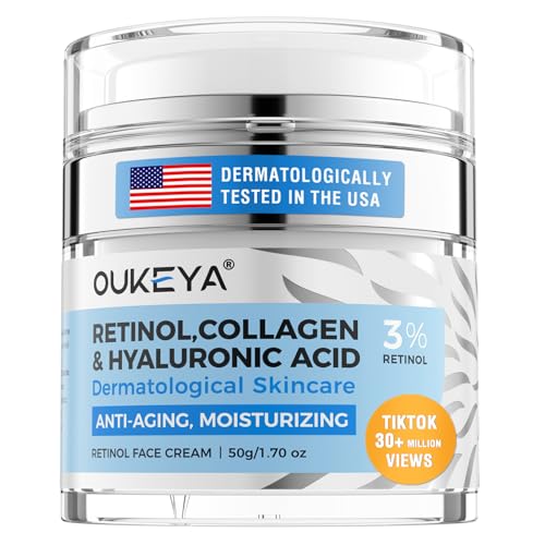OUKEYA Crema Notte Viso Antirughe - 3% Retinolo + 5% Niacinamide & Acido Ialuronico - Trattamento Intensivo per Rughe Profonde, Macchie Scure e Pelle Disidratata - Effetto Lifting & Idratazione, 50ml