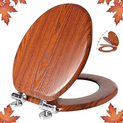 Round Toilet Seat Molded Wood Toilet Seat with Quietly Close and Quick Release Hinges, Easy to Install also Easy to Clean by Angol Shiold (Round, Brownish Red)