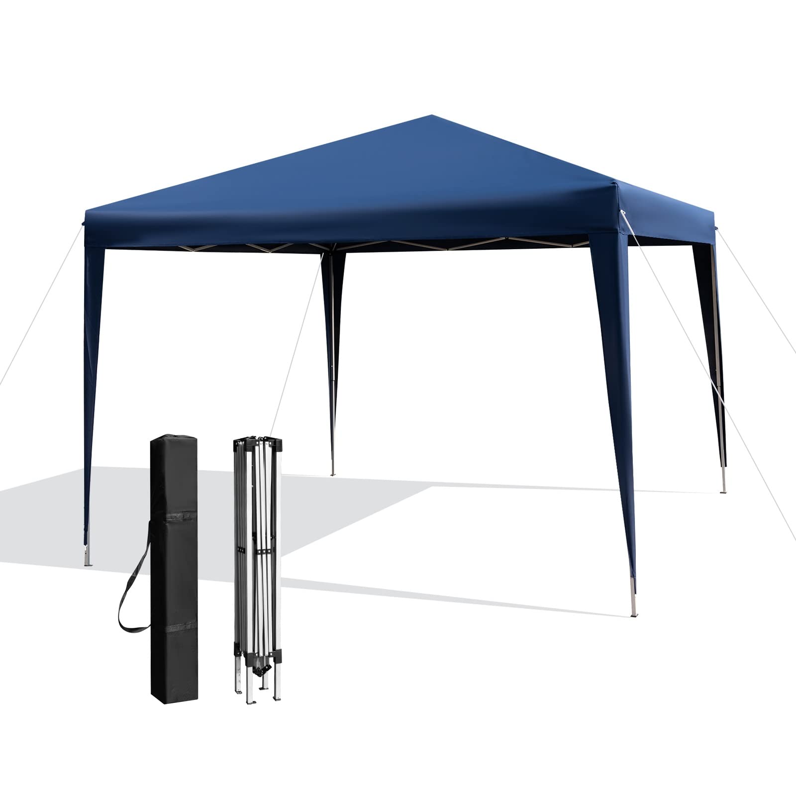 GOPLUS Tonnelle Pliante 3x3, Barnum Pliable de Jardin Extérieur avec Sac de Rangement, 249/252/255CM,pour Camping, Barbecues, Pique-niques, Fêtes (Bleu)