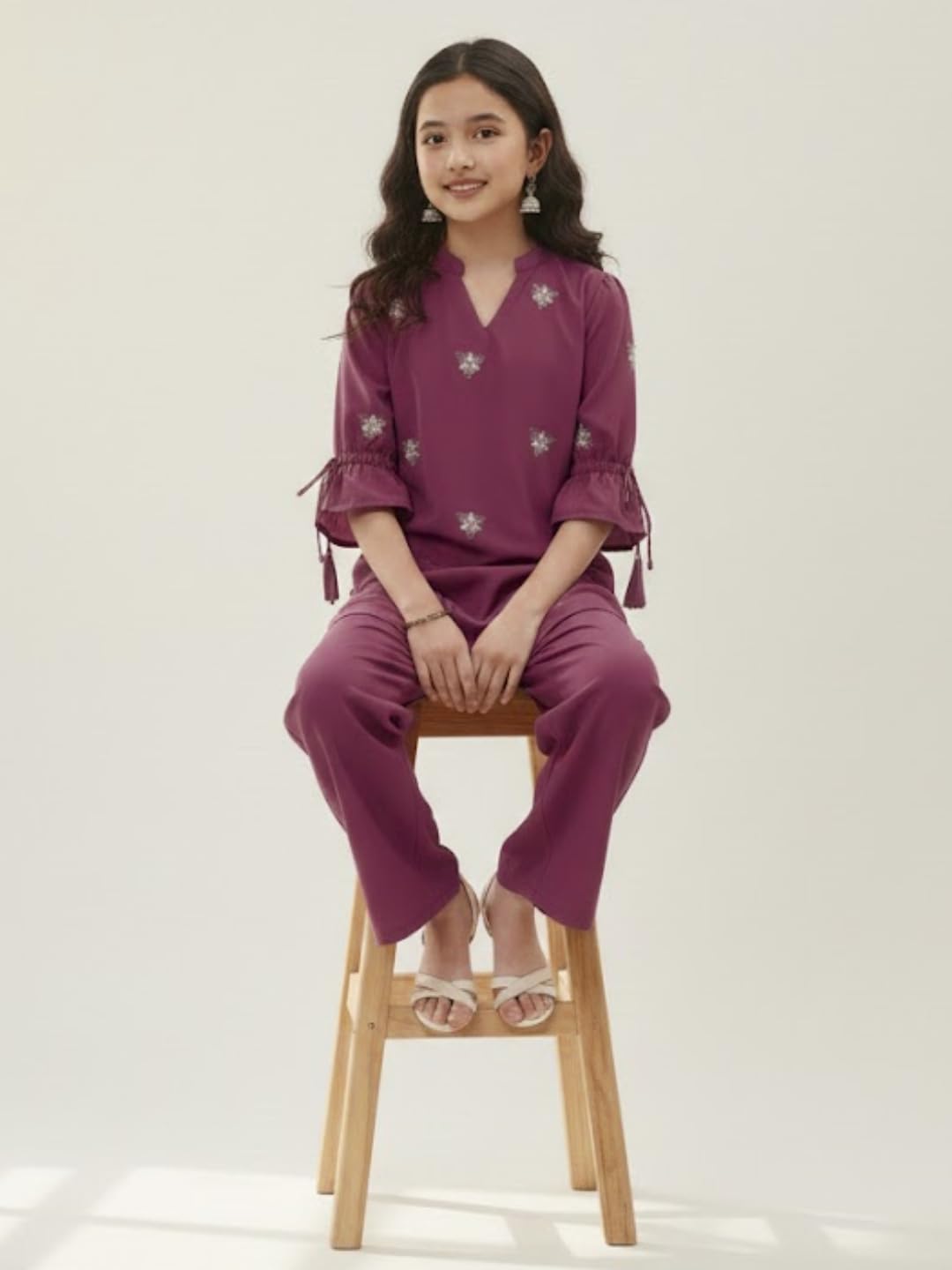 MITUKART Girls Cord Set dress for Girls | Top Kurta and Palazzo Pant Set | Ethnic & Casual Wear Outfit | Kurta Suit set for kids girls (IN, Age, 13 Years, 14 Years, Regular, Wine) 3