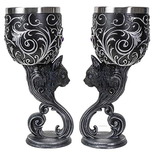 Summit Collection Familiars Love Twin Couple Black Cats Heart Set Of Two Goblets 7.25 Inches Tall 7 Fl Oz Double Chalice Set #TOP13