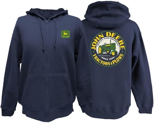 John Deere Sudadera con capucha de Tractores y Arados con cremallera completa azul marino