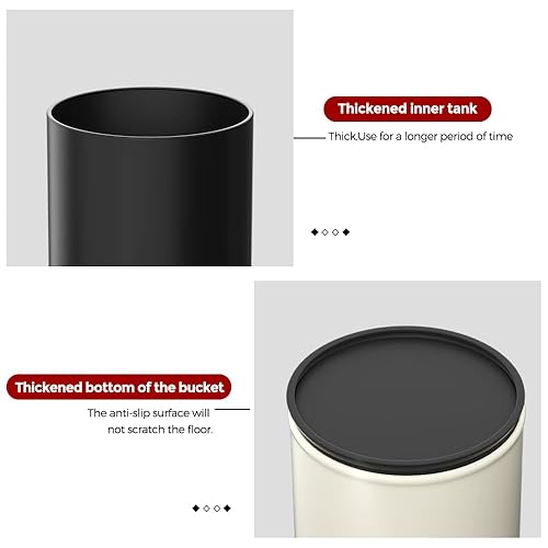 Miniatura 5 de Cubo de basura de metal blanco de 2.4 galones, doble capa con capa interior, pequeño cubo de basura para baño con tapa de relleno para dormitorio,