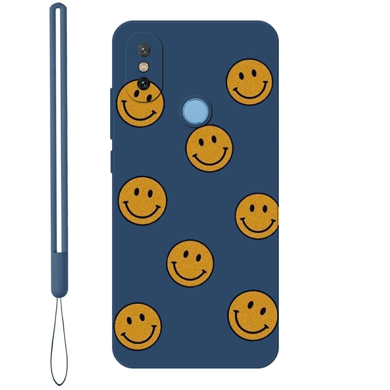 KARTXITAI Funda Case Compatible con Xiaomi Mi A2 Carcasa con Protección de Cámara,Suave TPU Dibujos Aesthetic,Mate Cubierta Movil Carita Sonriente Protector Cover-Azul 1