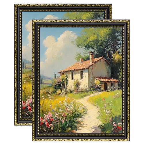 Image of eletecpro 11x14 Vintage Picture Frame, Glass Cover, Black Gold, 2-Pack | Display Photo 8x10 with Mat or 11x14 without, Horizontal or Vertical, Tabletop or Wall Decor