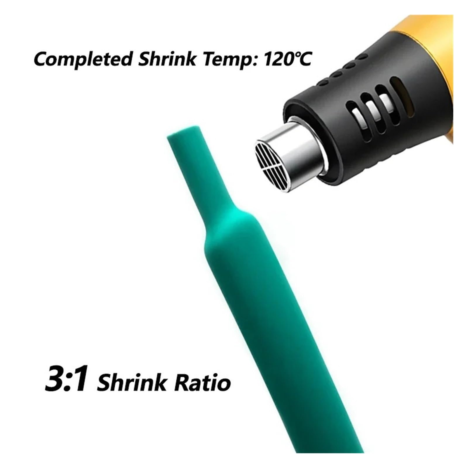 Gaine thermorétractable 3:1 verte avec colle - Double paroi - 1,6 à 39 mm de diamètre - Isolée - Polyoléfine - 1,6 mm - 2 m