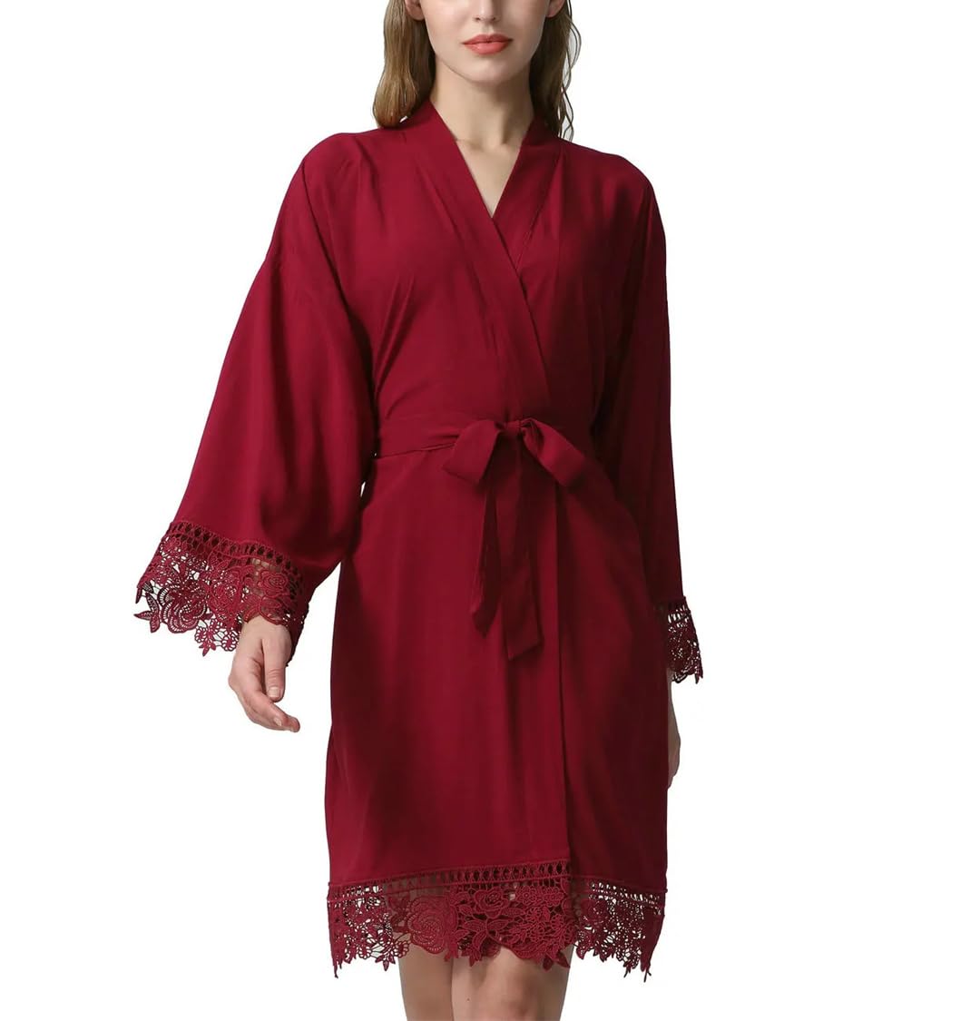Yeuyyben Solido Rayon Cotone Kimono Vestaglia Del Merletto Delle Donne di Nozze Accappatoio Da Sposa Accappatoio Da