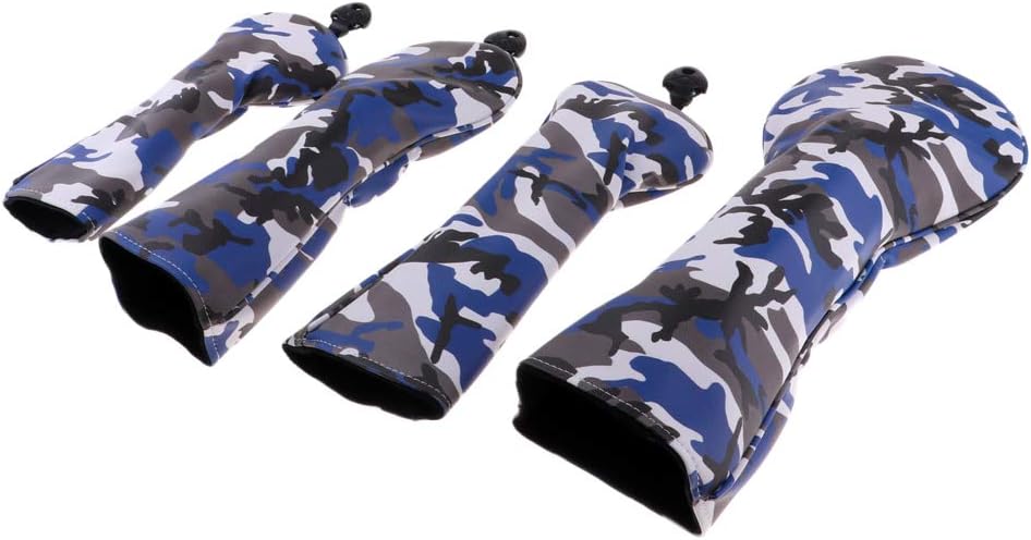 Pack of 4 Waterproof PU Golf Head Protector Camo Pattern No. 1 3 5 UT Wood Headcovers Interchangeable No. Tag