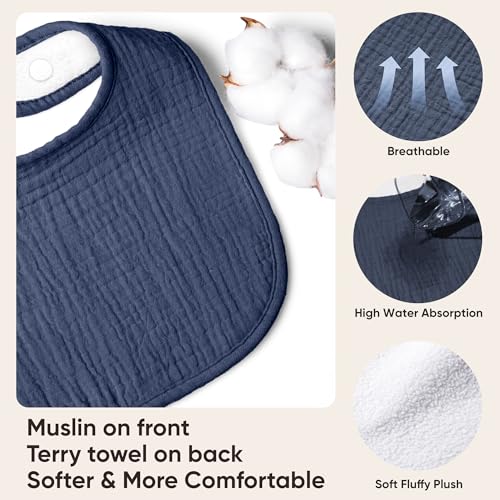 Image of Bearmoss Baby Bibs for Drooling and Teething 100% Cotton Muslin Bibs for Baby Boy & Girl,Adjustable, Ultra Absorbent,8 Pack