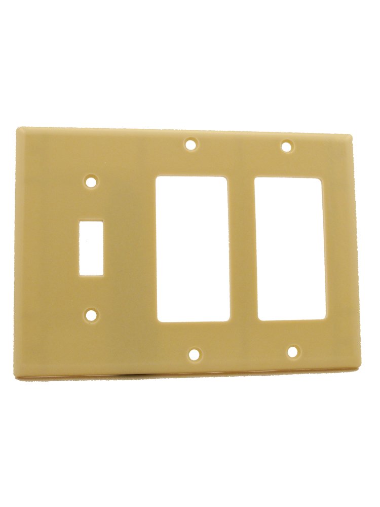 Leviton 3-Gang 1-Toggle 2-Decora/GFCI Device Combination Wallplate, Standard Size, Thermoset, Device Mount, 80431-I, Ivory