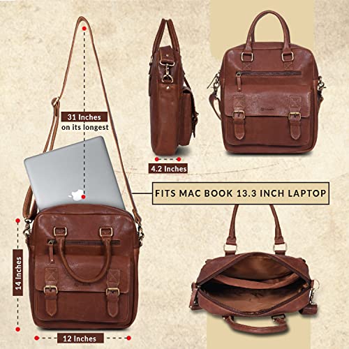 VALENCHI Real Genuine Leather 14" Laptop Messenger Bag/Briefcase For Men & Women3
