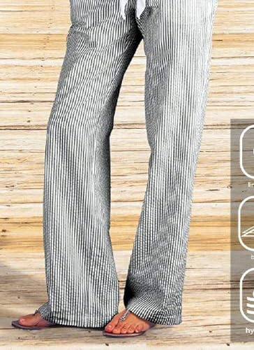 Women's Black and White Striped Wide Leg Pants with Drawstring Waist 2025 Spring Comfortable Pants with Side Pocket4