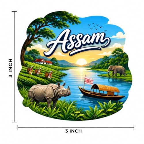 Image of Apna Gift Assam Theme Souvenir Wooden Fridge Magnet for Refrigerator - Printed Fridge Magnet for Kitchen & Fridge Decor | Perfect Souvenir Gift | Fridge Decoration | Size 3x3 Inches | Pack of 1