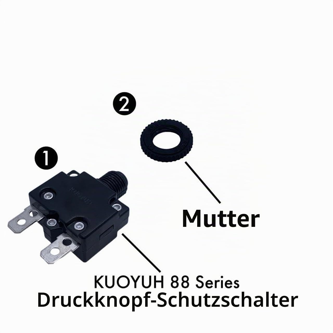 Original KUOYUH Leitungsschutzschalter 12A 88 Serie, 125/250 V AC, 50/60 Hz, Push-to-Reset (12 A)