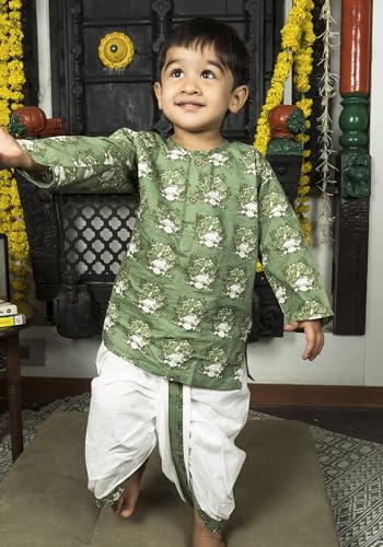Image of POLKA TOTS Cotton Full Sleeve Printed Kurta Dhoti For Infant & Toddlers | Ethnic Wear For Festival & Wedding & Functions
