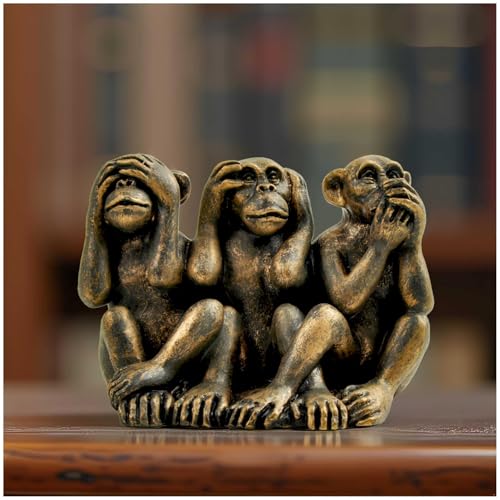 Estatua 3 Monos Sabios de Resina con Acabado Bronce miniatura 1