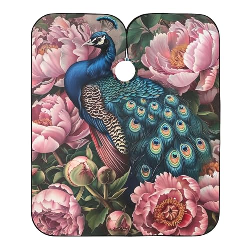 ALAZA Peacock Flowers Peony Barber Cape for Men Women, Waterproof Haircut Apron Beard Shaving Bib Hair Cutting Cloth 55 x 65 Inch