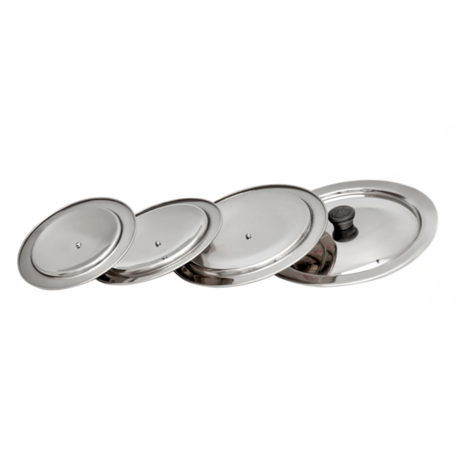 Glossy Steel Lids for Utensils with Knobs | Melt-Free with a Good Gripsteel Lid for Kadai and Other Utensils | Round, Rust Resistant Steel (4 Pcs Set, Small)